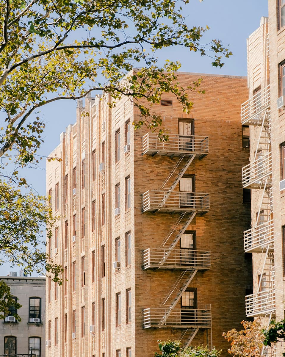 Brick building with fire escape